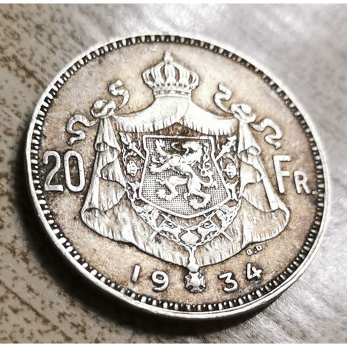 Pièce En Argent De 20 Francs Belges De 1934