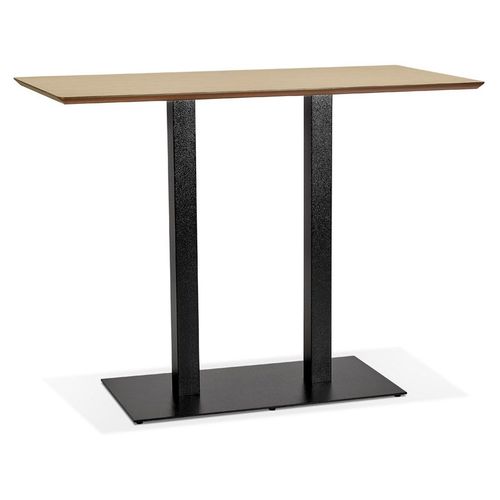 Table Haute Design 'zumba Bar' En Bois Finition Naturelle Avec Pied En Métal Noir - 150x70 Cm