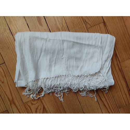 Châle / Grand Foulard Blanc À Franges