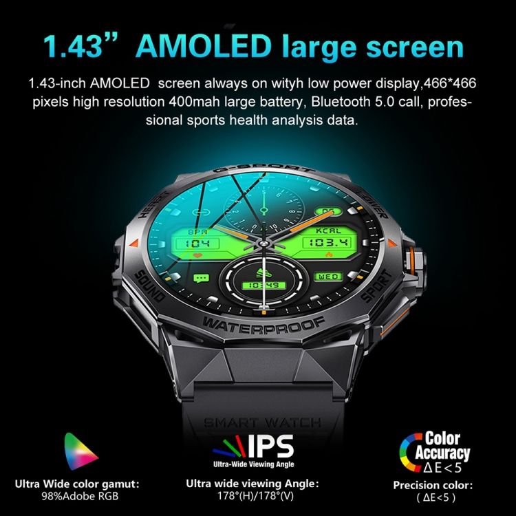 K62 1,43 Pouces tanche Bluetooth Appel Mto Musique Montre... - 6