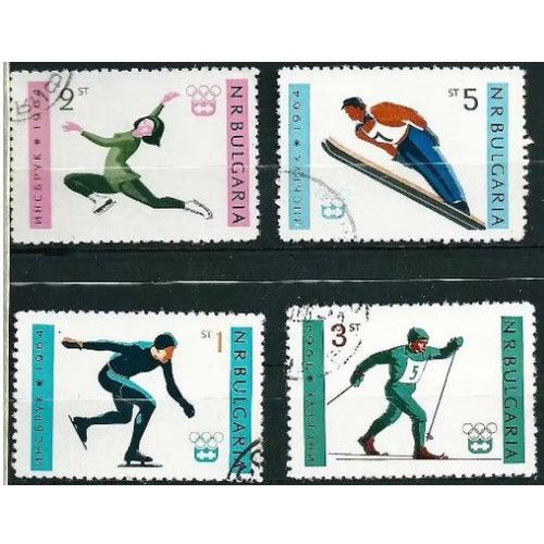 Bulgarie 1964, Beaux Timbres Jeux Olympiques - Jo D'hiver À Innsbruck - Patinage Artistique, De Vitesse, Saut À Ski, Ski De Fond, Oblitérés, Tbe.
