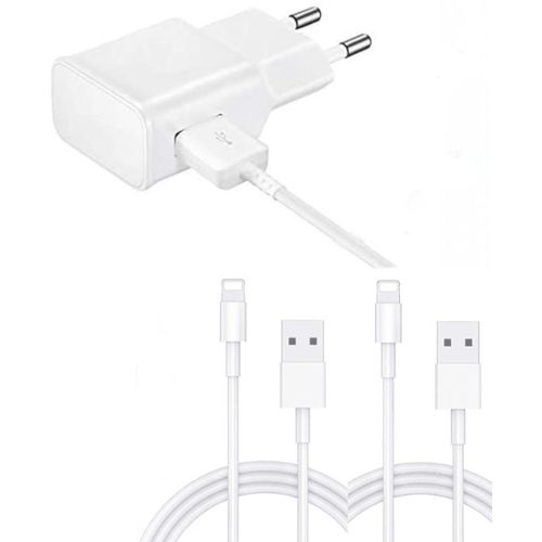 Chargeur Secteur 2a + 2 Cables Usb Lightning Pour Iphone 5 / 5s / 6 / 6s / 6 Plus / 6s Plus / 7 / 7plus / 8 / 8plus / X / Xs / Xr Little Boutik® Couleur :