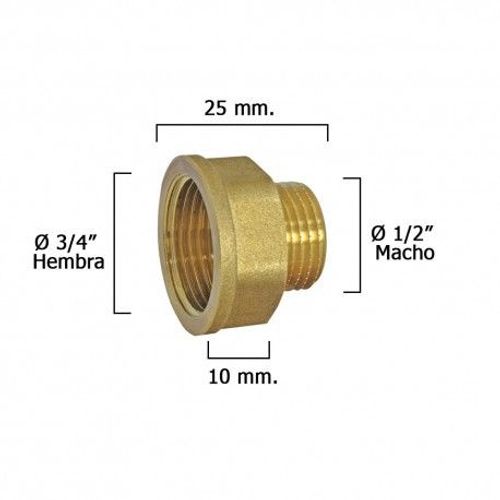 Rallonge hexagonale réduction polie 1/2 mâle - 3/4 femelle x M10