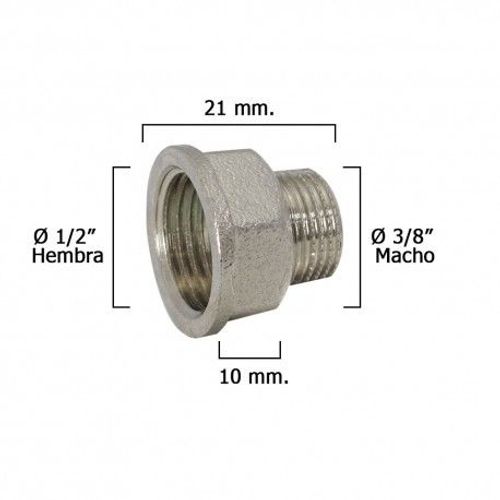 Rallonge hexagonale réduction chromée 3/8 mâle - 1/2 femelle x M10