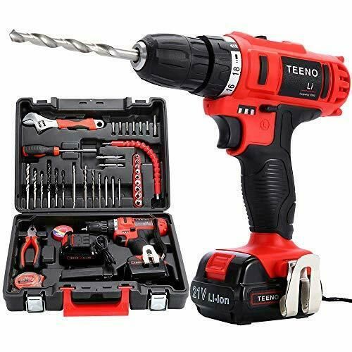 TEENO Perceuse visseuse sans fil PSR 21V+ 2 batteries lithium + 41