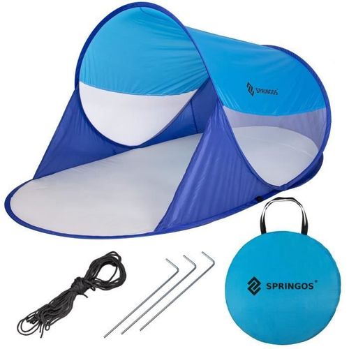 Tente De Plage Anti Uv Pop Up Springos - Bleu - Montage Instantané - 200x120x60-95cm