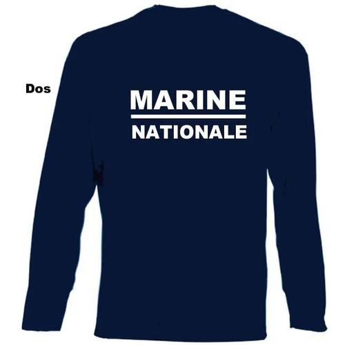 T-Shirt Bleu Marine Manches Longues. Marine Nationale