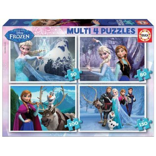 4 Puzzles Disney : 50 - 80 - 100 - 150 Pieces - La Reine Des Neiges : Elsa Anna Olaf Swen - Puzzle Enfant Educa Nouveaute