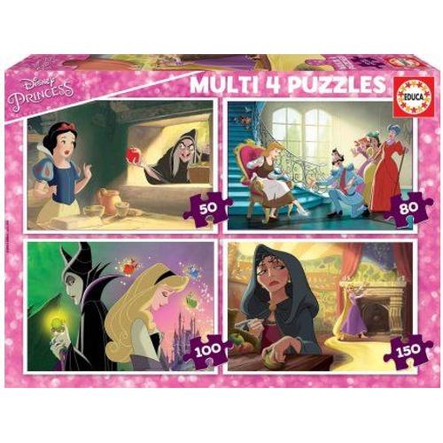 4 Puzzles Disney Evolutif - Les Princesses : Raiponce - Aurore - Blanche Neige Cendrillon Et Pocahontas 50 - 80 - 100 - 150 Pieces - Nouveaute