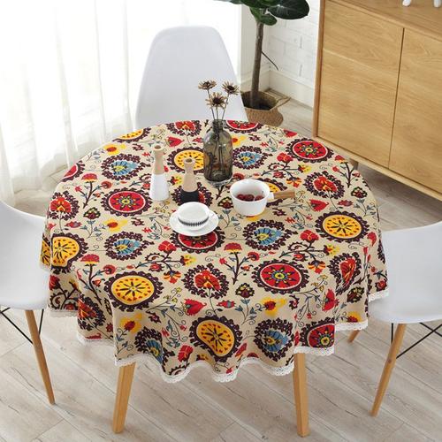 Nappe Ronde En Dentelle Style Ethnique Bohème, Linge De Table En Coton, Tournesol, Pour La Maison