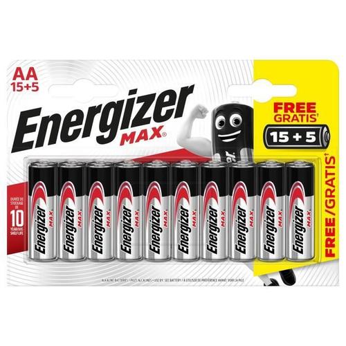 Piles Alcalines Energizer Max AA/LR6. pack de 15+5