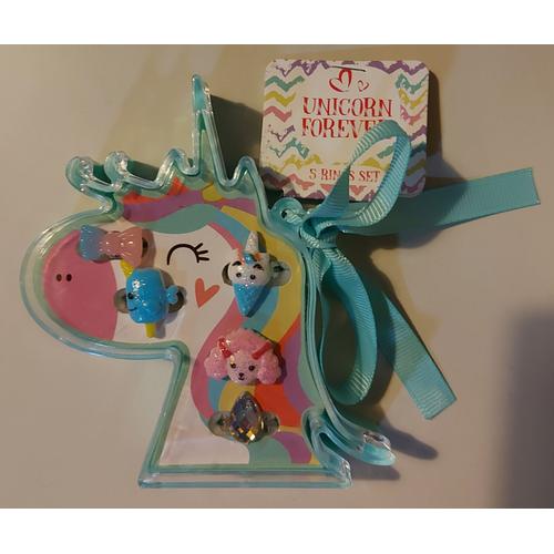 Lot 5 Bagues Réglables Enfant - Coffret Forme Tête De Licorne