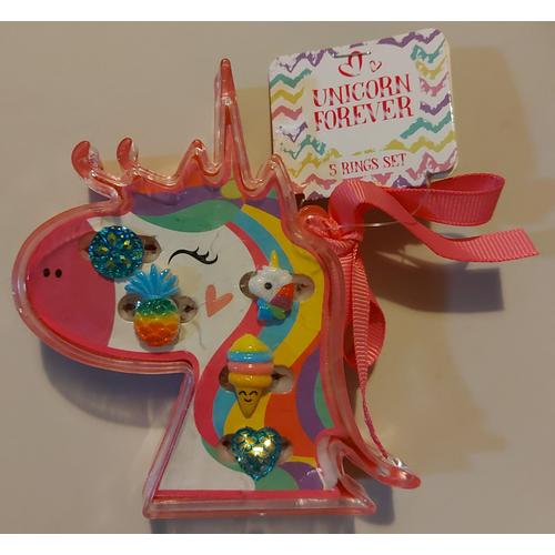 Lot 5 Bagues Réglables Enfant - Coffret Forme Tête De Licorne