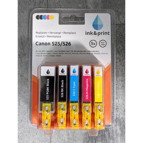 5 Cartouches d'encres ink&print pour Canon 525/526