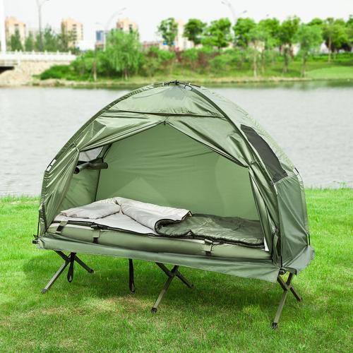 Sobuy® Ogs32-Gr 4-In-1! Lit Pliant Lit De Camp Pliable Voyage Camping Avec Toit, Sac De Couchage, Matelas Gonflable, Sac De Transport Et Accessoires