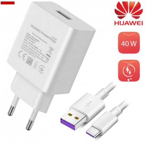 Officiel chargeur Huawei SuperCharge 40W Charge Ultra-Rapide + Câble USB-C - Blanc