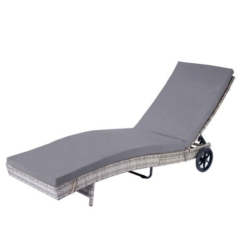 Chaise Longue Hwc-D80 En Polyrotin   Gris, Coussin Gris Foncé