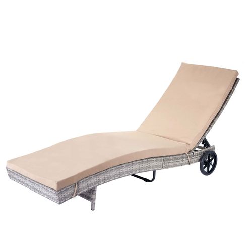 Chaise Longue Hwc-D80 En Polyrotin   Gris, Coussin Beige