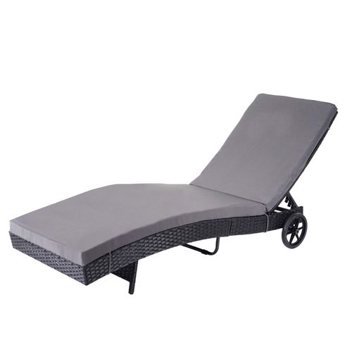 Chaise Longue Hwc-D80 En Polyrotin   Anthracite, Coussin Gris Foncé