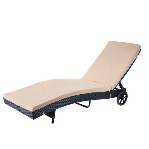 Chaise Longue Hwc-D80 En Polyrotin   Anthracite, Coussin Beige