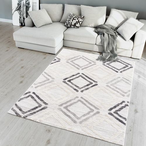 Tapis Couloir 80x300 Tissé Gris Clair Et Gris Foncé Rectangle Motif Géométrique