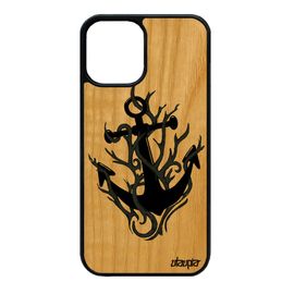Coque Bois Ancre Iphone 12 Mini Silicone Telephone Jolie Graphique Rigide Imprimé Housse Vintage Dessin Gris Art Flamme Tattoo