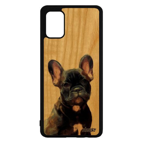 Coque Samsung Galaxy A71 En Vrai Bois Naturel Silicone Chien Case Marron Mignon Telephone Housse 4g Dessin Animal Nature Chiot