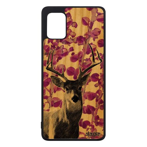 Coque Samsung Galaxy A31 En Bois Silicone Cerf Antichoc Telephone Brame Foret Animaux Animal Dessin Rose Design Rigide Plante Housse