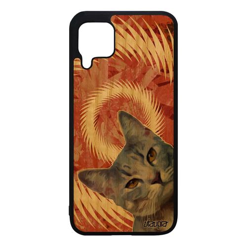 Coque Silicone Pour Huawei P40 Lite En Vrai Bois Chat Texture Minou Etui Felin Animaux Motif Orange Design 4g Mandala Chaton Lolcat