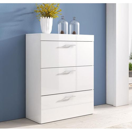Commode 3 Tiroirs  Blanc Finition Brillante  75 X 99 X 36 Cm  Dalia