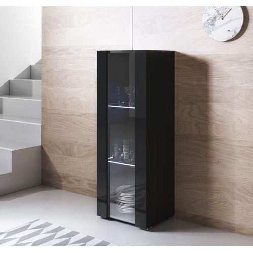 Armoire 1 Porte 3 Compartiments  Noir Finition Brillante Led  40 X 128 X 29cm  Luke V2