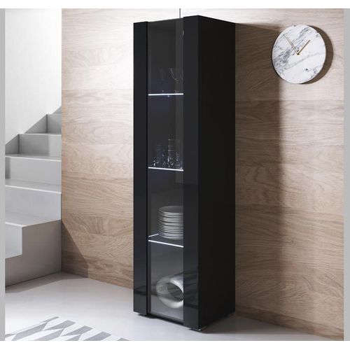 Armoire 1 Porte 4 Compartiments  Noir Finition Brillante Led  40 X 167 X 29cm  Luke V5