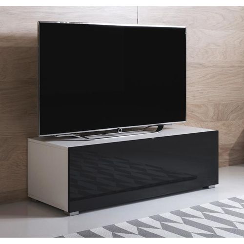 Meuble Tv Modèle Luke H1 (100x32cm) Couleur Blanc Et Noir Avec Pieds Standard
