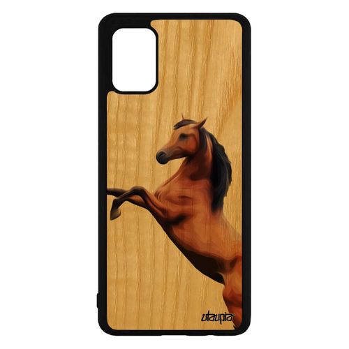 Coque Samsung Galaxy A71 En Bois Silicone Cheval Jolie Marron Poulain Design Rigide Equitation Case Dessin Sm-A715f/Ds Telephone De