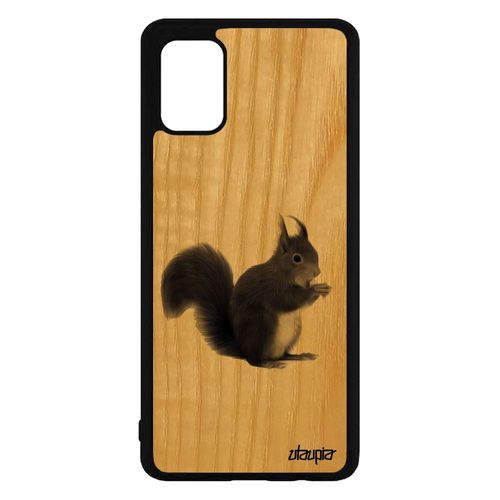 Coque En Bois Antichoc Samsung Galaxy A71 Silicone Ecureuil Etui Nature Mignon Rigide Gris Jolie Foret Animaux Animal Made In France
