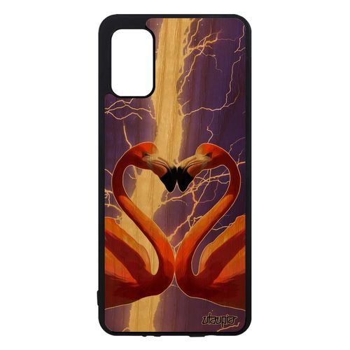 Coque Flamand Rose Pour Samsung Galaxy A41 En Bois Silicone Love CUr Animal Amour Personnalisé Design Oiseau Eclair Orage Bumper De