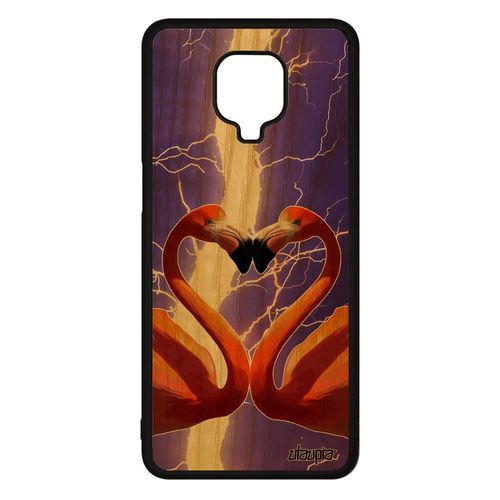 Coque En Bois Xiaomi Redmi Note 9s Et Silicone Flamand Rose Oiseau Romantique Case Orage Animal CUr Love Amour Violet Design Mobile