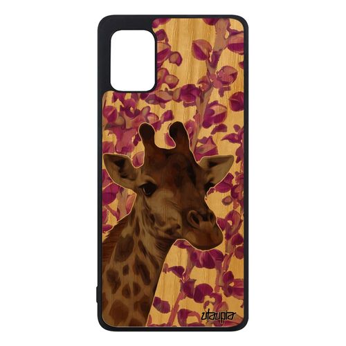 Coque En Bois De Protection Pour Samsung Galaxy A31 Silicone Girafe Plante Rose Nature Design Savane Rigide Animaux Animal Tacheté