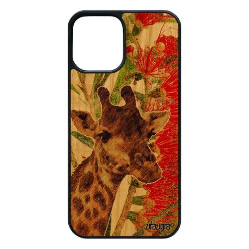 Coque Iphone 12 / 12 Pro Bois Silicone Girafe 4g Savane Afrique Pas Cher Nature Design Etui Tacheté Case Fleurs Vert Peinture