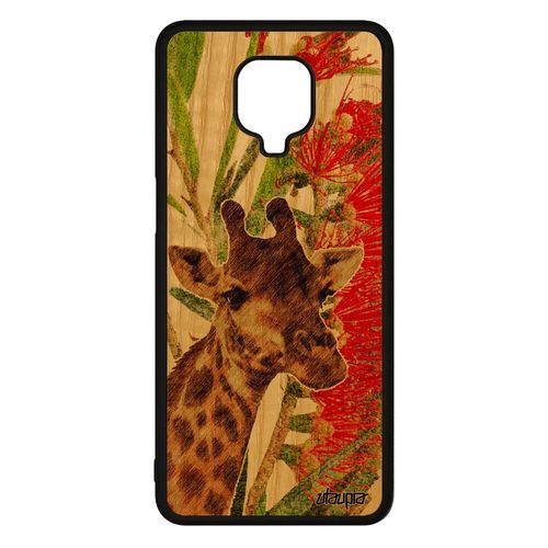 Coque Bois Silicone Girafe Pour Xiaomi Redmi Note 9 Pro Etui Vert Pas Cher Peinture Savane Fleurs Tacheté Mobile Afrique Animaux De