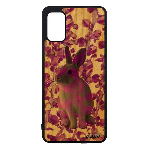 Coque Pour Samsung Galaxy A41 En Bois Silicone Lapin Rose Nature De Paques Etui Unique Lièvre Mobile Mignon De Protection Animaux