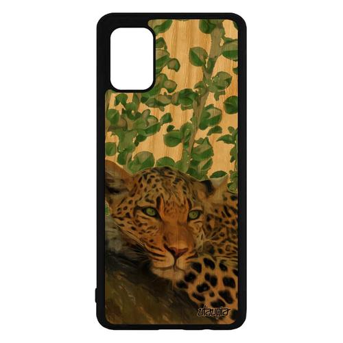 Coque En Bois Pour A71 Silicone Leopard Guepard Jaguar Antichoc Animal Predateur De Protection Plante Afrique Nature Samsung Galaxy