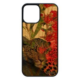 Coque Pour Iphone 12 / 12 Pro Vrai Bois Silicone Leopard Guepard Jaguar Design Etui Animal Bumper Fleurs Telephone Rouge Fauve