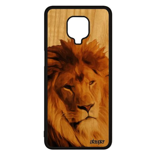 Coque Bois Xiaomi Redmi Note 9s Silicone Lion Etui Beige Animaux Design Lionne Smartphone De Protection Fauve Felin Peinture Animal