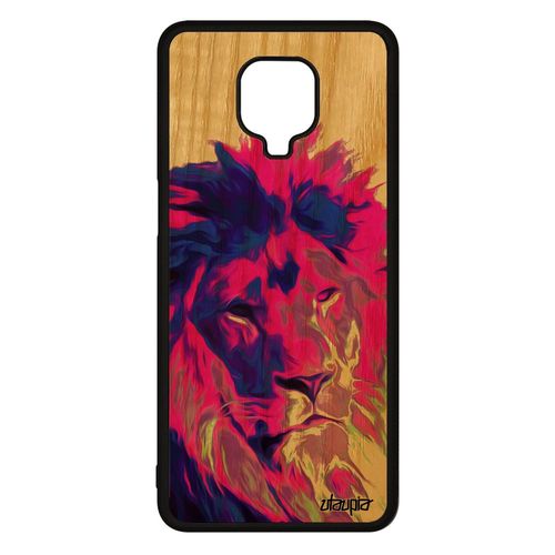 Coque Lion Xiaomi Redmi Note 9 Pro Bois Silicone Peinture Animal Rose Lionne Fauve Etui Savane Pochoir Case Pop Art Pas Cher Animaux