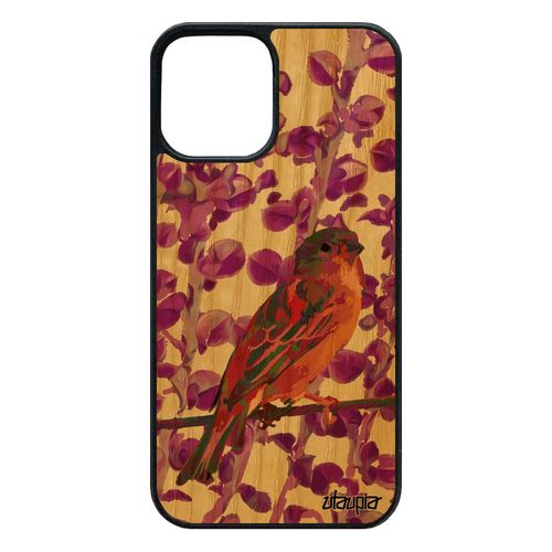 Coque 12 Pro/Iphone 12 En Bois Silicone Oiseau Nature Tpu Antichoc Personnalisé Animaux Animal Etui 64 Go Design Pas Cher Rose
