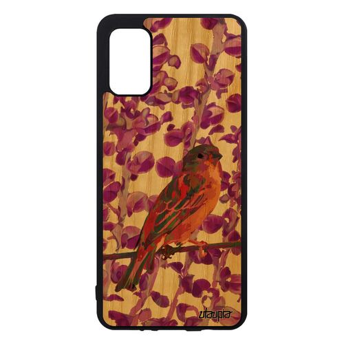 Coque Oiseau Samsung Galaxy A41 En Bois Silicone Rose Case Telephone Design Animaux Personnalisé Nature Animal Antichoc Plante Petit