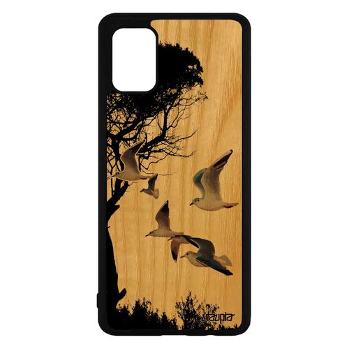 Coque Bois Pour Samsung Galaxy A71 Silicone Oiseaux Mouettes Animaux Cover Gris Telephone Animal Peinture De Protection Arbre Nature