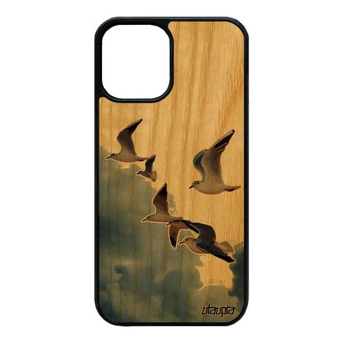 Coque Oiseaux Mouettes Iphone 12 Mini En Bois Silicone Case Portable Nature Personnalisé Animaux Animal Mer Beige Design Ciel