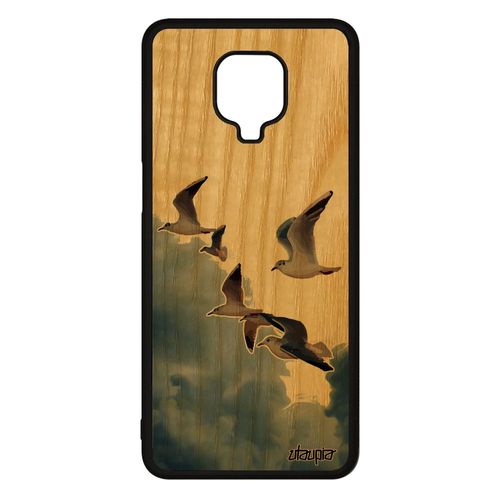Coque Silicone Pour Xiaomi Redmi Note 9s En Bois Oiseaux Mouettes Housse Etui Souple Beige Nuage Telephone Design Nature Mer Animal